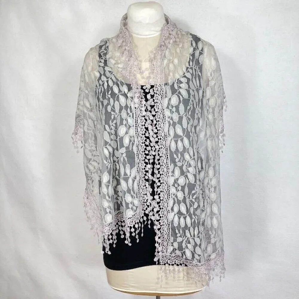 Pretty Persuasions Sheer Scarf Mesh Gray Dainty Feminine Wedding Elegant Grandma
